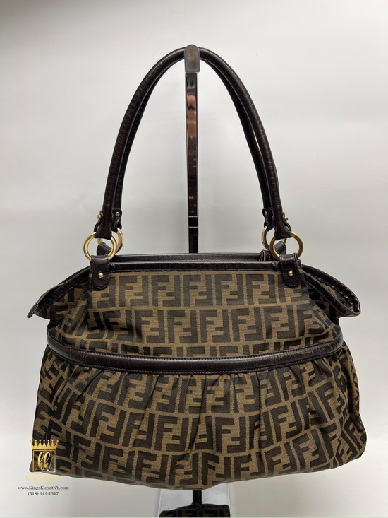 fendi zucca tobacco Baguette Bag Exterior side is cracked Fendi Zucca Mini Boston Satchel